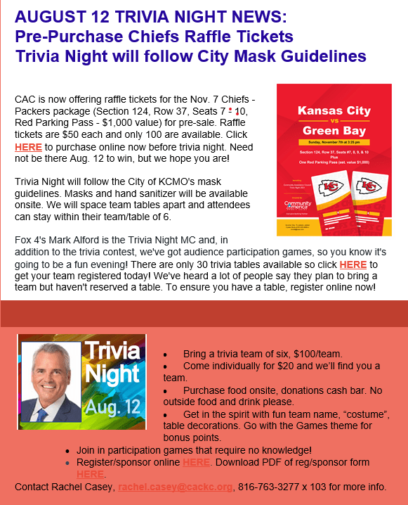CAC Trivia Night And Chiefs Raffle Tickets Southkcalliance